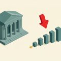 Isometric classical museum building beside a downward funding chart and a small coin stack, representing the financial pressures closing a historic museum