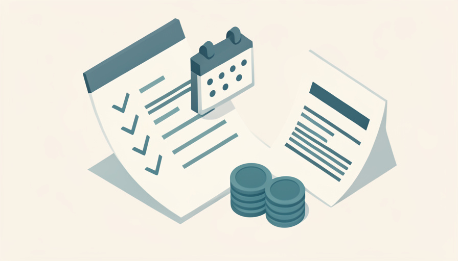Isometric contract with a checklist of checkmarks, a calendar of payment milestones, and a stack of coins, representing agency payment terms to agree before hiring