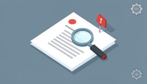 Isometric resume document scanned by a magnifier with a red flag and a rejected-stamp icon, on AI resume ATS rejection red flags