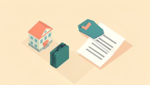 Isometric travel scene with a suitcase, a price tag, a house and a hotel, and a receipt with a checkmark, on Airbnb cleaning fee alternatives