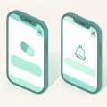 Isometric illustration of two smartphones side by side, one showing a pill icon and one a bell notification, representing duplicate medication reminders from two apps