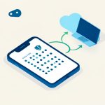 Isometric phone showing a one-time-code tile and shield with cloud sync arrows to a laptop and a recovery key, representing an authenticator app with backup