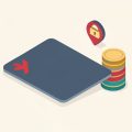 Isometric blank card with a red decline mark beside a coin stack, a location pin, and a padlock, representing a card declined online even with funds