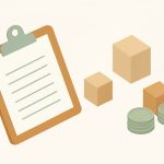 Isometric clipboard with a blank waitlist, a queue of blocks, and a stack of coins for a deposit, representing childcare waitlist statistics and deposit questions