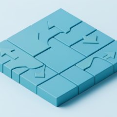Isometric abstract market board with simple up and down arrow tiles and line motifs