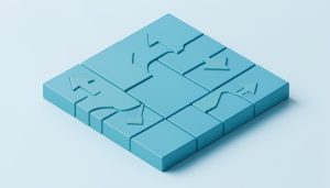 Isometric abstract market board with simple up and down arrow tiles and line motifs
