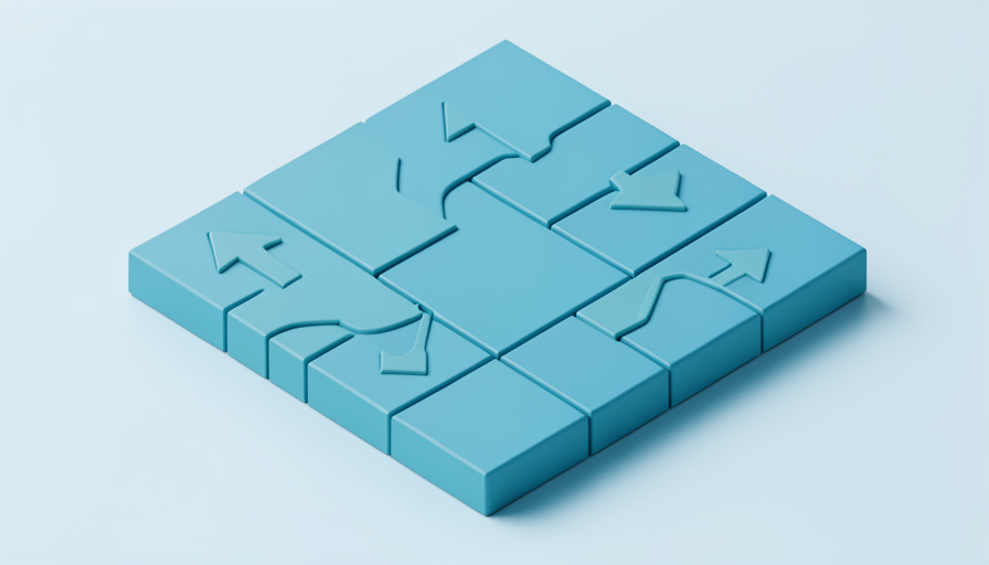 Isometric abstract market board with simple up and down arrow tiles and line motifs