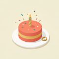 Isometric colorful celebration cake with confetti and a small broken-ring motif, representing a divorce party cake marking a fresh start