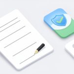 Isometric document with a pen nib signing a line, an audit-trail shield app tile, and a nonprofit heart icon, on DocuSign alternatives for nonprofits