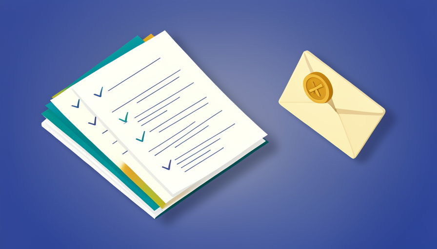 Isometric fanned stack of signed documents with checkmarks beside an envelope with a crossed-out coin, representing Dropbox Sign alternatives for HR bulk offer letters without per-envelope fees