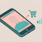 Isometric smartphone showing a live stream connected by an arrow to a shopping cart and a rising bar chart, representing a live shopping sales channel and its conversion