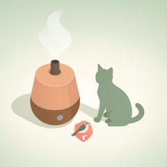 Isometric essential-oil diffuser releasing mist beside a cat silhouette and a small bird, with a warning badge, representing diffuser safety checks for pets and birds