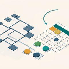 Isometric tournament bracket beside a spreadsheet with a sort arrow and mismatched colored tokens, representing an Excel bracket template seeding teams wrong after a sort