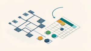Isometric tournament bracket beside a spreadsheet with a sort arrow and mismatched colored tokens, representing an Excel bracket template seeding teams wrong after a sort
