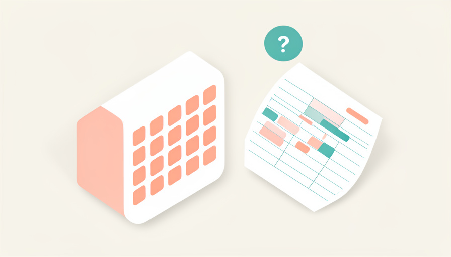 Isometric illustration of a blank calendar grid beside a spreadsheet with an uneven pattern of highlighted cells and a question mark, representing an unreliable fertility window on irregular cycles