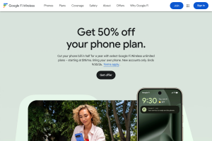 Google Fi Wireless home page showing eSIM plans and device switching