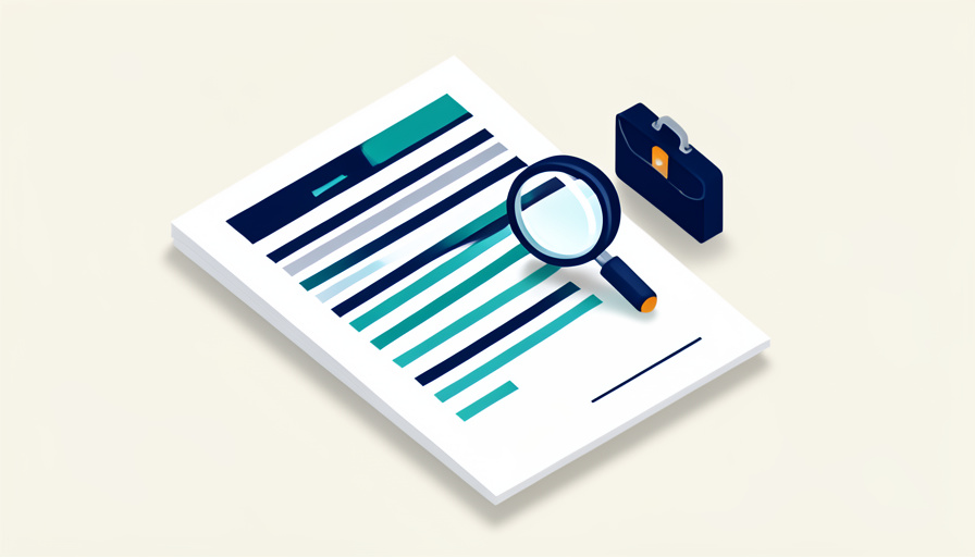 Isometric contract document with clause lines, a magnifying glass, and a briefcase, representing contract clauses to check before hiring a fractional CMO