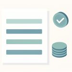 Isometric invoice document with plain line rows, a checkmark badge, and a stack of coins, representing free invoice tools with no monthly subscription