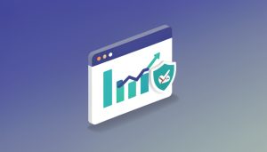 Isometric analytics dashboard with a bar chart, rising line graph, and a privacy shield with a checkmark, representing consent-friendly GA4 alternatives for WordPress