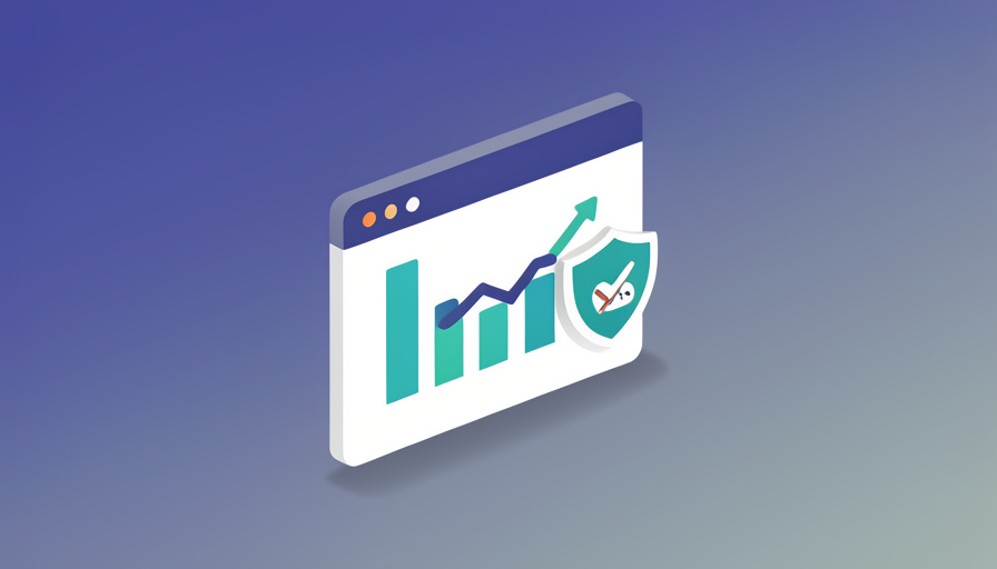Isometric analytics dashboard with a bar chart, rising line graph, and a privacy shield with a checkmark, representing consent-friendly GA4 alternatives for WordPress