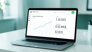 A laptop showing a minimal privacy-first analytics dashboard with a single line chart and a green privacy shield icon