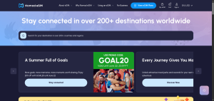 Nomad travel eSIM home page showing regional and country data plans