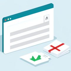 Isometric browser form with a file-upload box, a receipt checkmark, and crossed-out duplicate submissions, on Google Forms alternatives for permit file uploads