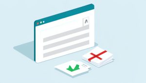 Isometric browser form with a file-upload box, a receipt checkmark, and crossed-out duplicate submissions, on Google Forms alternatives for permit file uploads