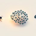 Isometric stylized fruit fly linked to a glowing network of nodes and lines beside a small game controller icon, representing a brain wiring map turned into developer demos