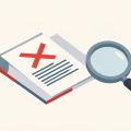 Isometric health insurance claim document marked with a red X beside a magnifying glass, representing reasons a claim was denied and how to appeal
