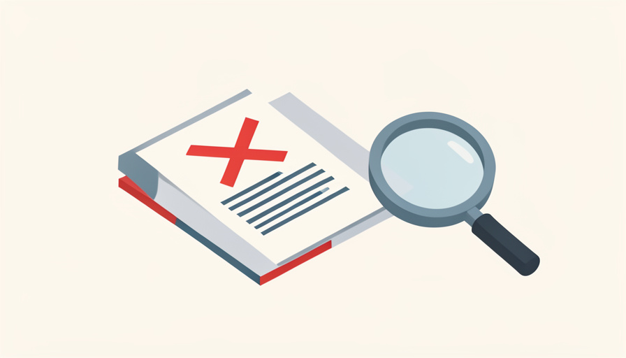 Isometric health insurance claim document marked with a red X beside a magnifying glass, representing reasons a claim was denied and how to appeal