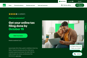 H&R Block online tax filing page showing Online Assist tax pro help