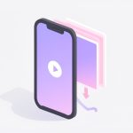 Isometric phone playing a vertical video with two faded duplicate frames behind it and a downward arrow, on Instagram Reels script template low reach