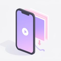 Isometric phone playing a vertical video with two faded duplicate frames behind it and a downward arrow, on Instagram Reels script template low reach