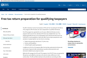 IRS VITA and TCE free tax return preparation page