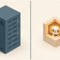 Isometric split scene with a large old database tower on one side and a lighter modular agent-native structure on the other, representing incumbents versus AI-native CRM startups