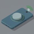 Isometric magnetic power bank hovering behind an Android phone with a magnet-ring symbol and a wireless-charge arc, on MagSafe power bank Android compatibility