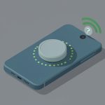 Isometric magnetic power bank hovering behind an Android phone with a magnet-ring symbol and a wireless-charge arc, on MagSafe power bank Android compatibility