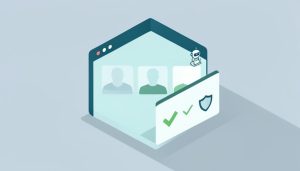 Isometric video-call window with an AI note-taking bot icon and a consent-notice banner with a checkmark, on meeting AI notes consent notice