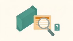 Isometric keto snack package and a nutrition label under a magnifying glass with a question mark, representing whether net carbs claims are trustworthy