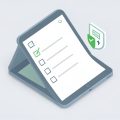 Isometric propped tablet showing a checklist with an offline symbol and an audit shield, on Notion alternatives for offline compliance checklists on iPad