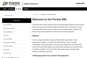 Purdue OWL homepage showing free writing and citation resources