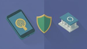Isometric split scene: a key-shaped passkey on a phone versus a rotating 6-digit code token, with a bank building and a shield, on passkeys vs authenticator apps