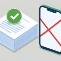 Isometric stack of income documents with a checkmark beside a crossed-out phone screenshot, representing verified paystub alternatives for a rental application