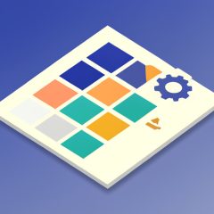 Isometric PDF page showing a portfolio thumbnail grid with a gear settings icon and an upload arrow, representing PDF portfolio export settings to check before submitting