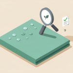 Isometric outdoor fabric swatch with beading water droplets under a magnifier, a leaf badge, a certificate checkmark, and a question mark, on whether PFAS-free outdoor fabric is trustworthy