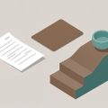 Isometric receipt, a credit card, and a small ceramic bowl beside a ladder of steps, representing the process of pursuing a refund for a pottery class