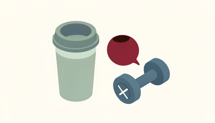 Isometric shaker bottle, a beetroot, and a dumbbell, representing caffeine-free pre-workout alternatives for people who get jitters from stimulants