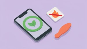 Isometric phone showing a protein-grams progress ring with a crossed-out calorie counter and a chicken and beans icon, on protein tracker without counting calories
