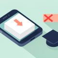 Isometric phone showing flashcards with a download-offline arrow, a crossed-out ad banner, and a graduation cap, on Quizlet alternatives offline